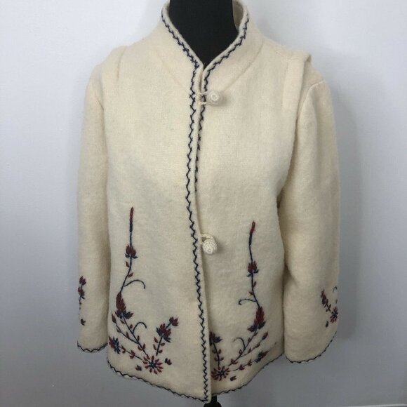 Fast Dves Sweaters - Vintage Fast Dves Wool Floral Embroidered Greece Jacket S Woman Hipster Grandma